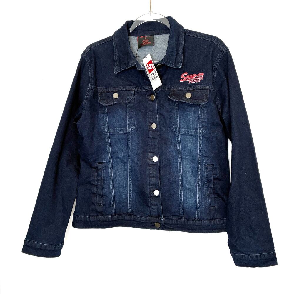 Snap-On Tools Dark Wash Denim Jean Jacket Button Front NWT Womens Large